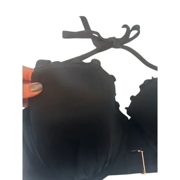 Shade & Shore Black Scalloped Trim Lightly Lined Padded Bikini Top Women 38D - Picture 3 of 8